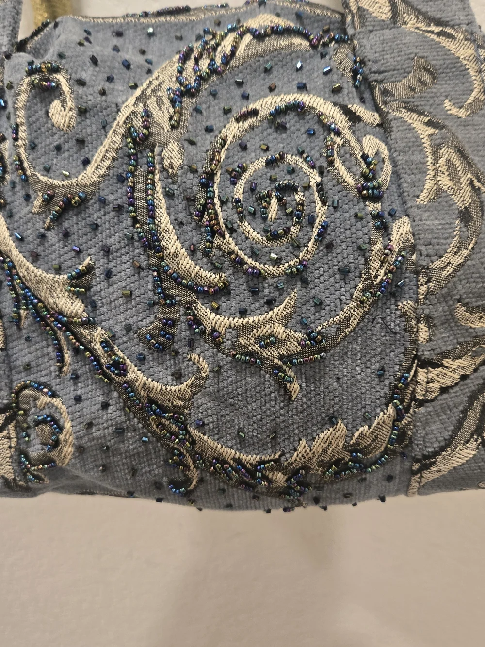Sans Souci Blue Satchel with Gold Embroidery And Beads